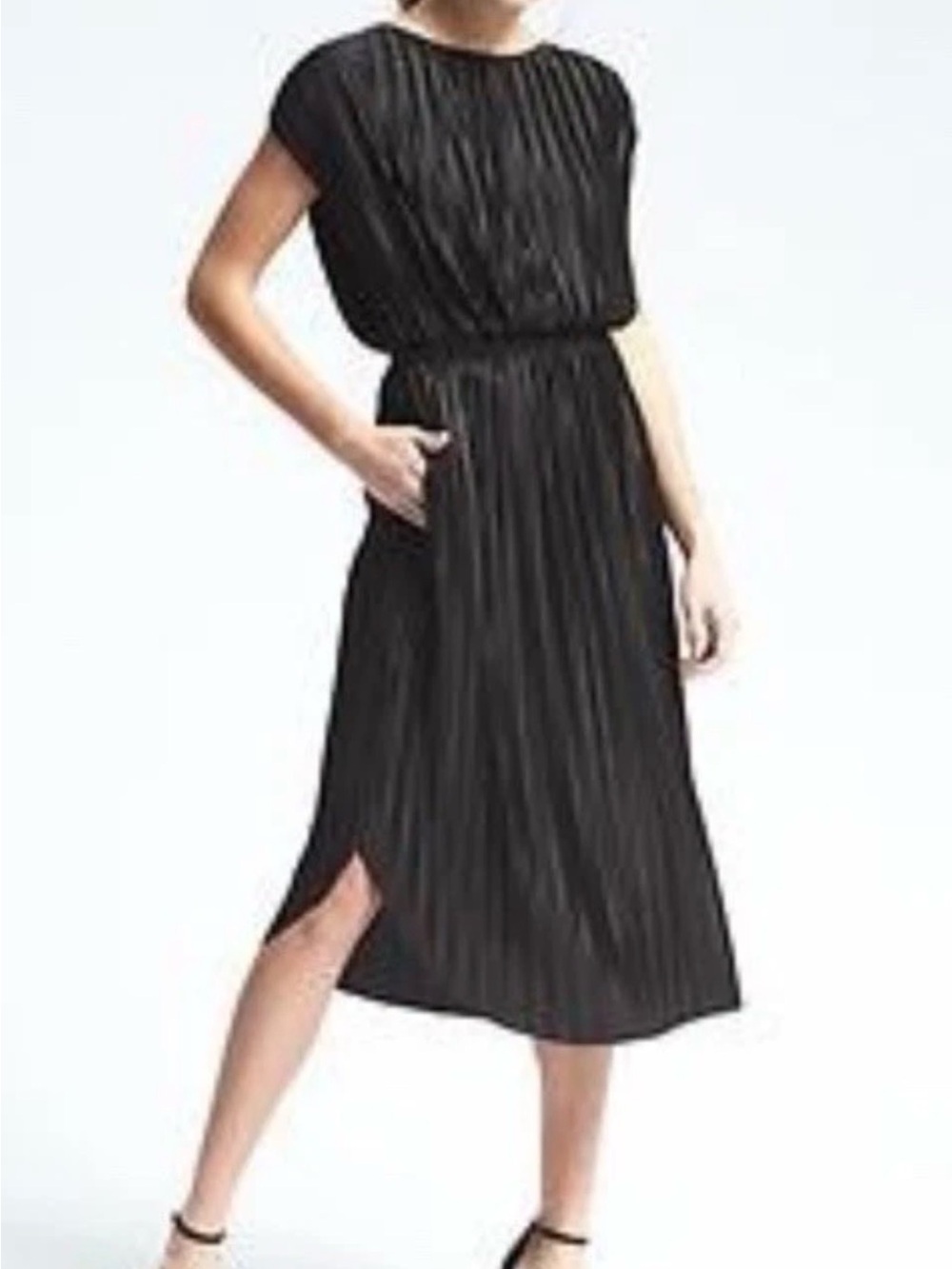 Banana Republic Black Pleated Midi Dress